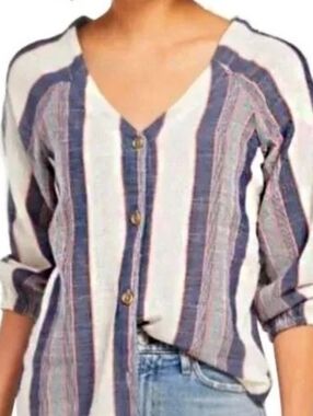 Anthropologie Cloth & Stone Striped Button Top – 100% Cotton – Size S